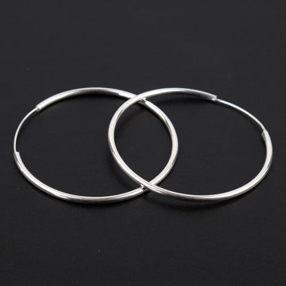 925 Silver Plated Large Hoop Earrings for Women - Lightweight, Thin Hoops with 50mm Diameter & 2mm Thickness, 8g, Ideal for Everyday & Parties