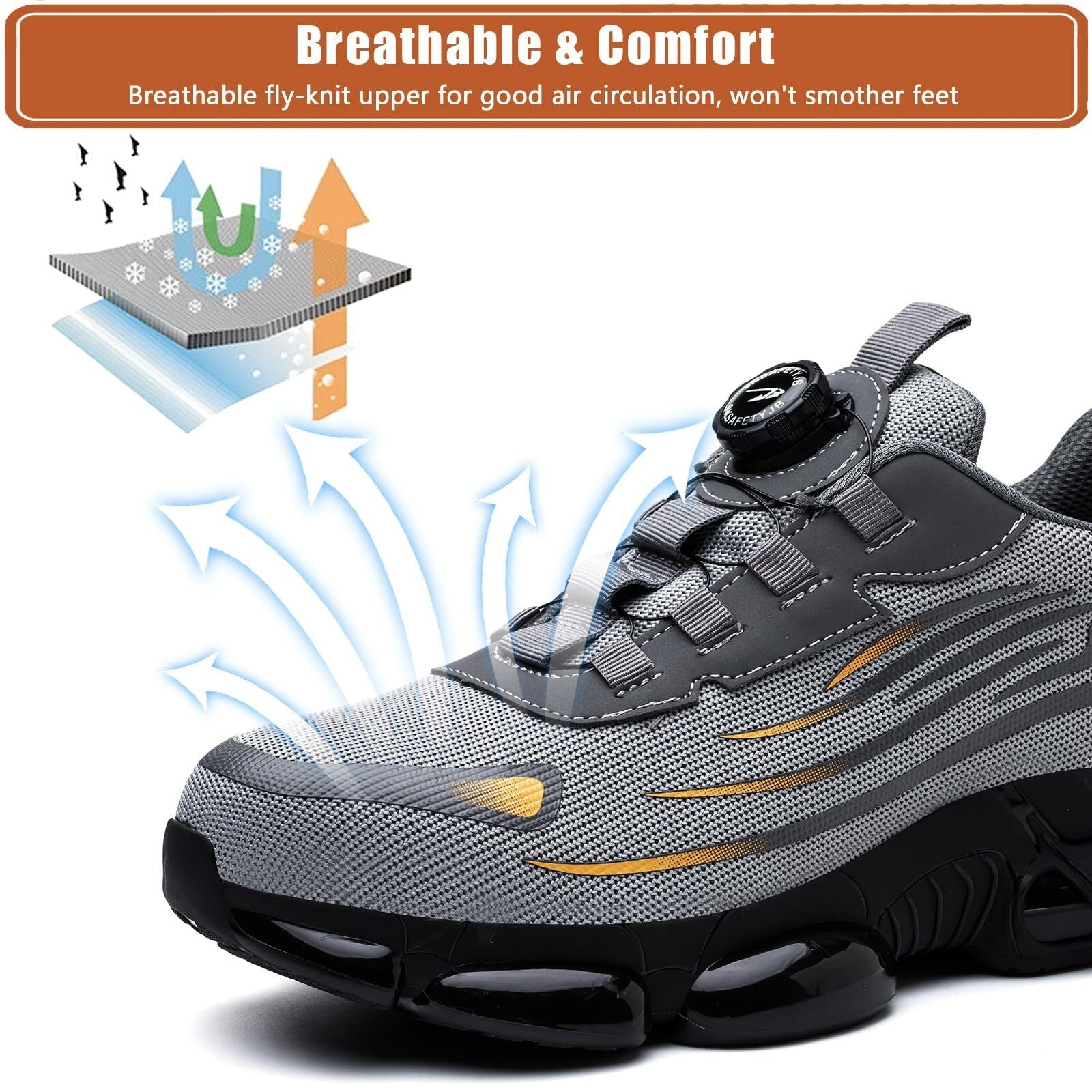 Men Work Safety Shoes Steel Toe Cap Boots Rotating Buckle Breathable Lightweight