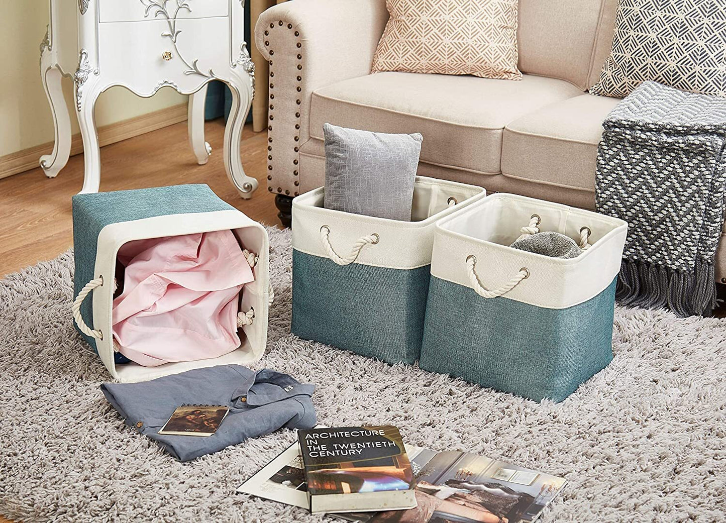 Large Storage Basket Rectangular Fabric Collapsible Organizer Bin Box 13×13×13In