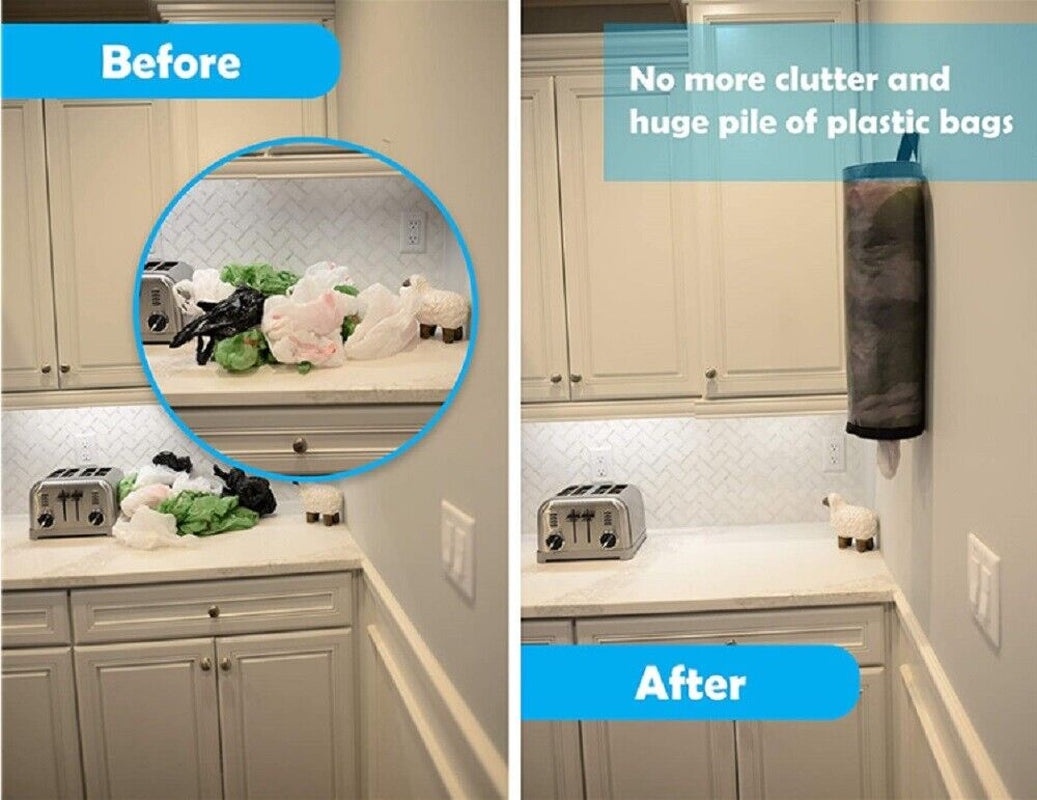 Hanging Plastic Bag Holder & Dispenser - Space-Saving Kitchen Storage, Reusable Grocery Bag Organizer, Mesh Trash Bag Holder for Pantry & Cabinet