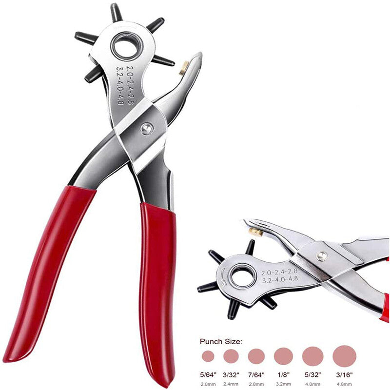 9" Leather Hole Punch Hand Pliers Belt Holes 6 Sized Puncher Heavy Duty Tool New