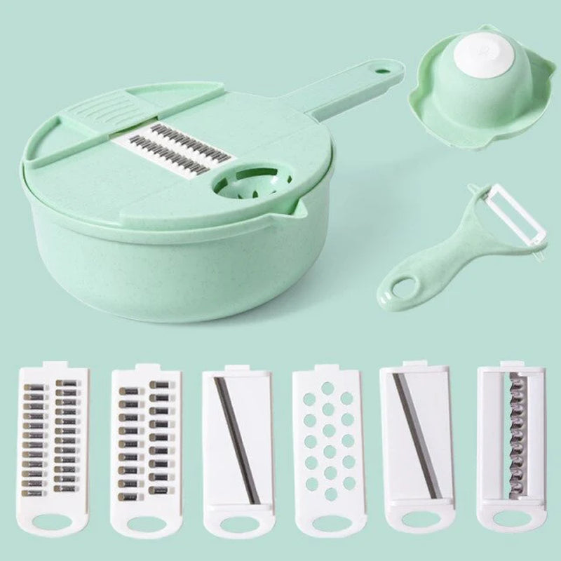 Multi-Function Manual Vegetable Choppe 12 PCS Vegetable Chopper Kitchen Plastic Set Stainless Utensils Chopping Handles Steel