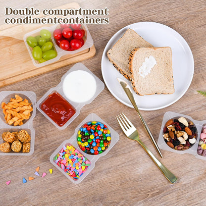 20 Sets Reusable Snack Containers 2 Compartment Condiment Container with Lids Sn