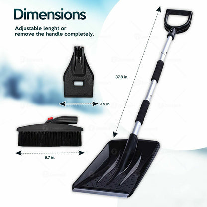 Zone Tech Snow Shovel Kit 3-In-1 Brush Ice Scraper Collapsible Removable Design