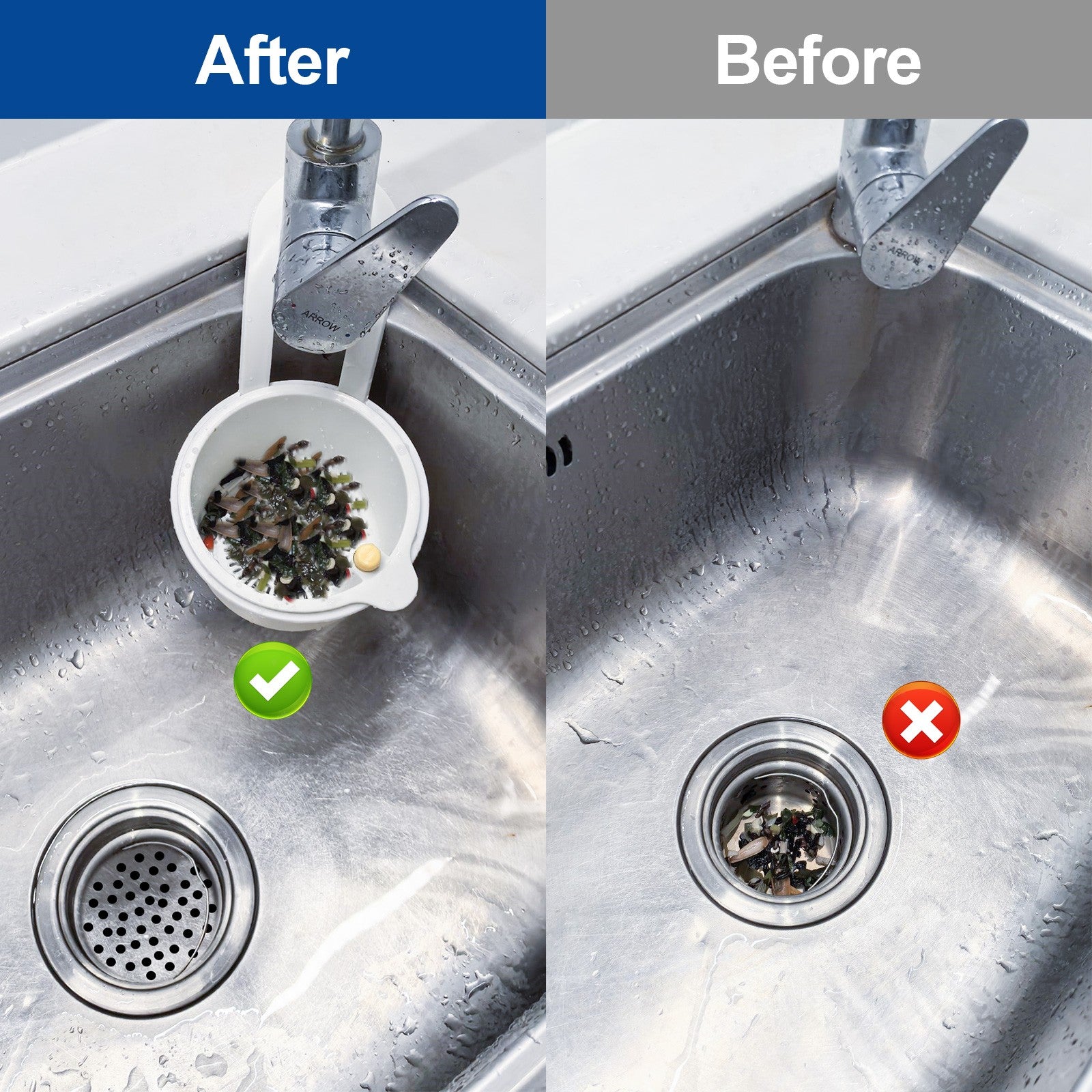 2 PCS Kitchen Sink Strainer Basket Hanging Automatic Dumping Residue Collector