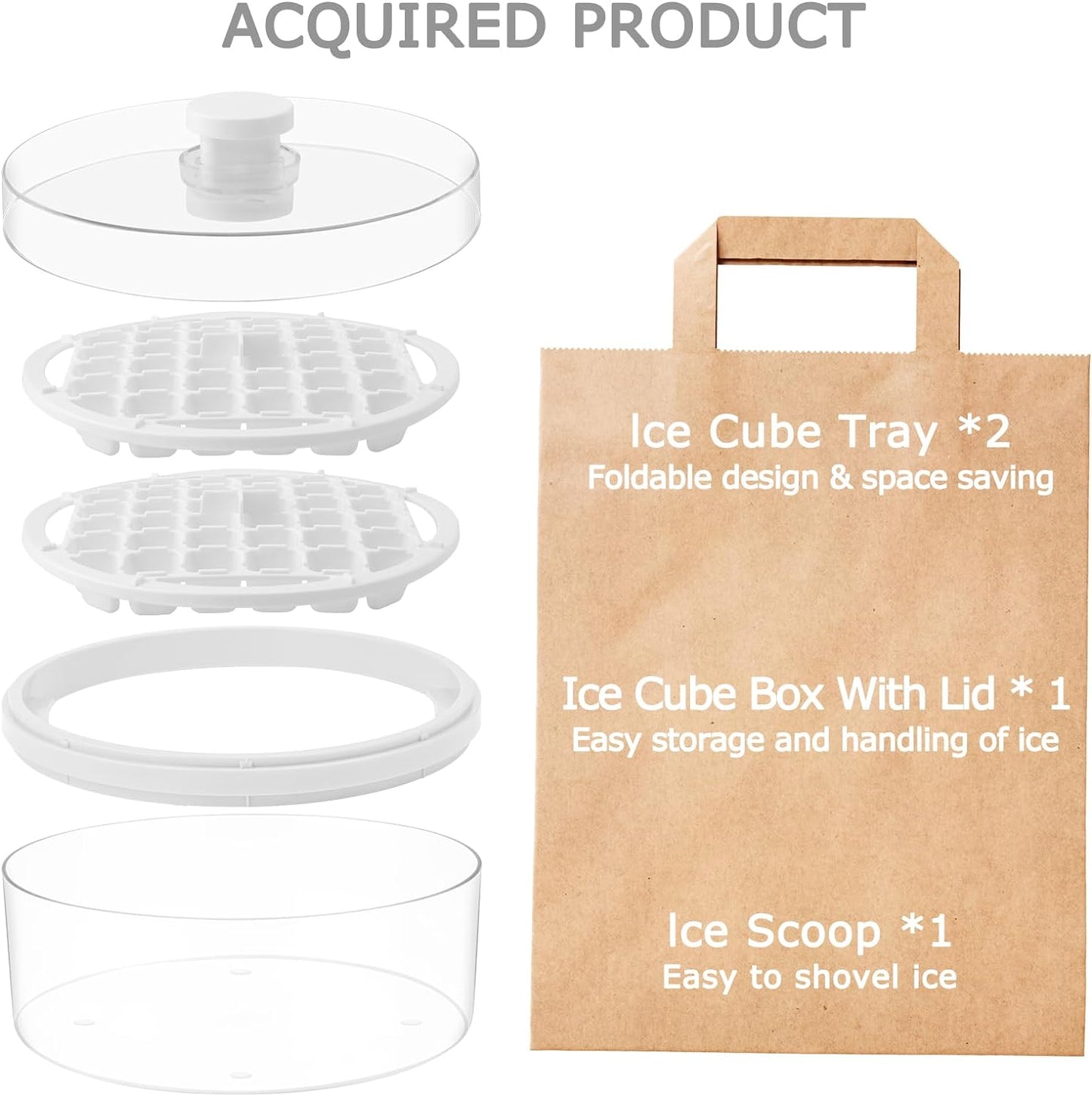 Mini Ice Cube Trays with Lid and Bin,64 Pcs for Freezer,Ice Cube Mold, Ice Molds