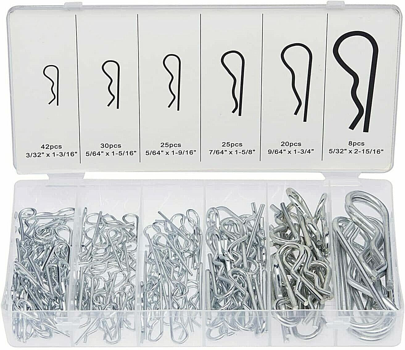 Cotter Pin Assortment Kit, 150 Piece Zinc Plated Steel Clips, Small Cotter Pins for Use on Hitch Pin Lock System, R Clips