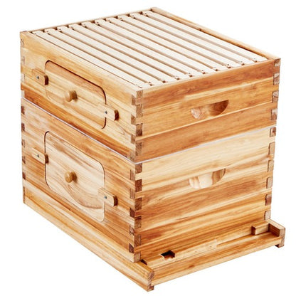 Langstroth Bee Hive Starter Kit, Beekeeping Hive with Transparent Bee Windows & Beeswax Coated Cedar Wood – 20 Frame Durable Outdoor Bee Box 