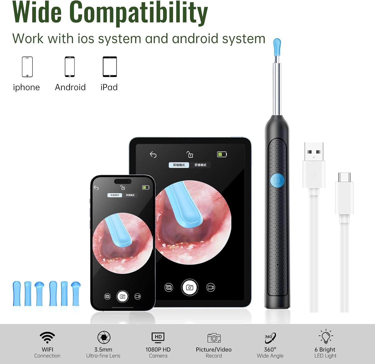 Ear Wax Remova Ear Wax Remover Tool with 8 Ear Set, Ear Cleaner with Camera USA