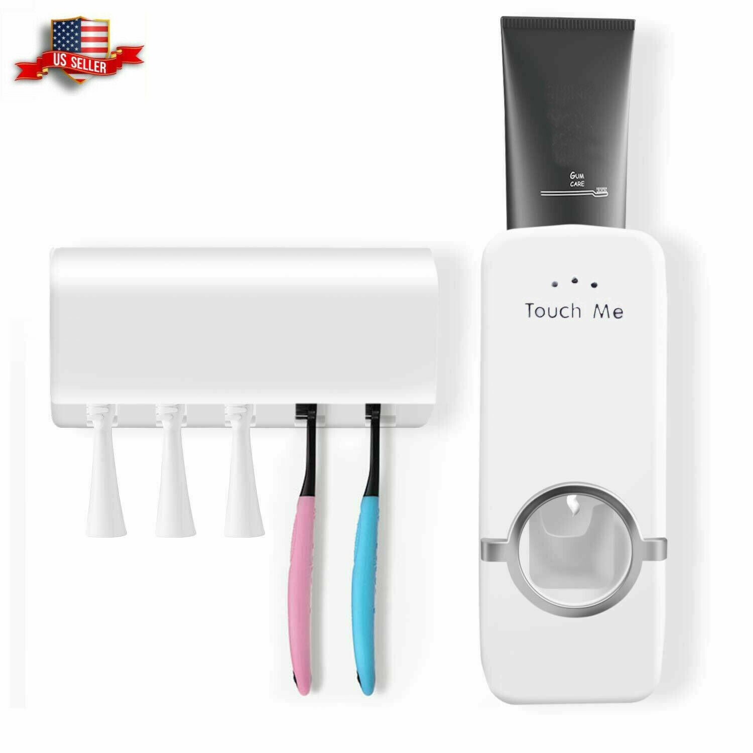 Toothpaste Dispenser + 5 Toothbrush Holder Set Wall Mount Stand US Fast Shipping