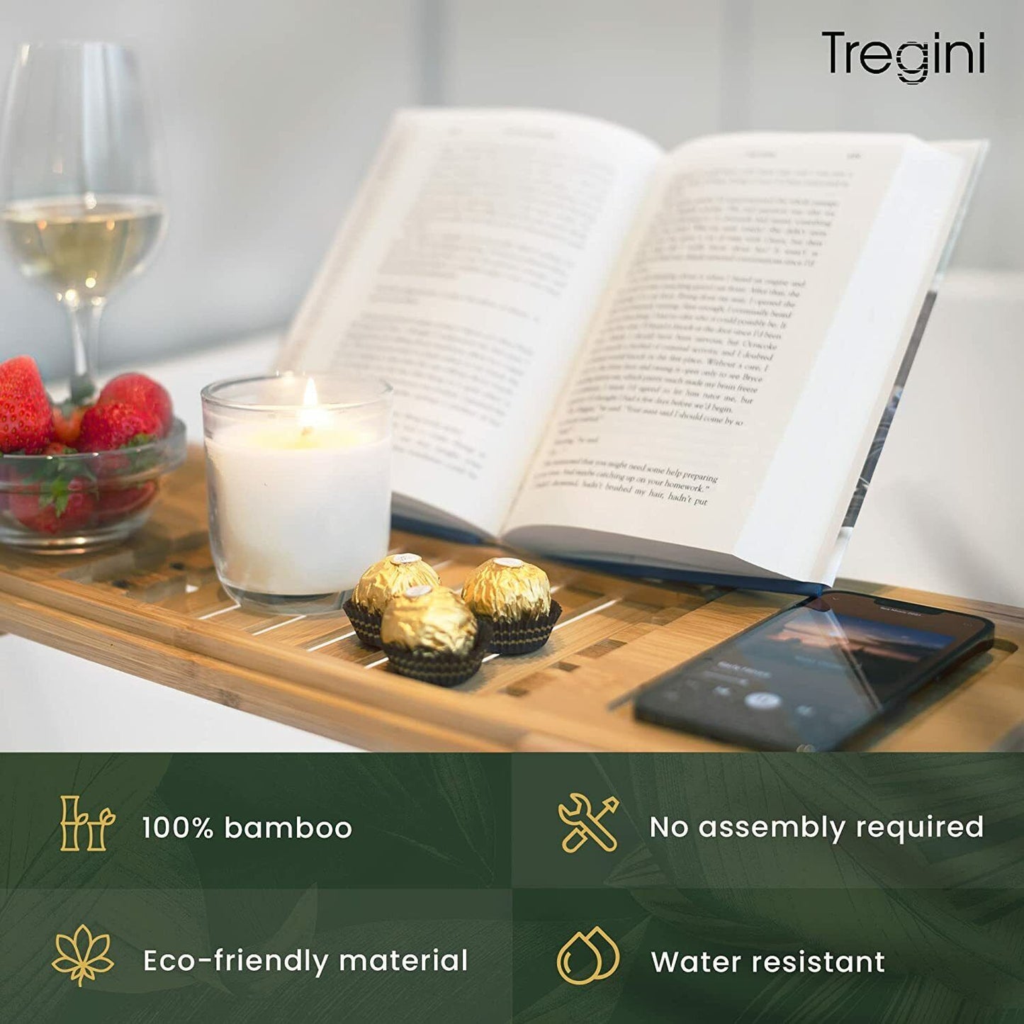 Bathtub Tray Caddy, Luxury Bamboo Bath Table – Expandable Solid Wood Holder for Wine, Books & Spa Essentials Wooden Gift 