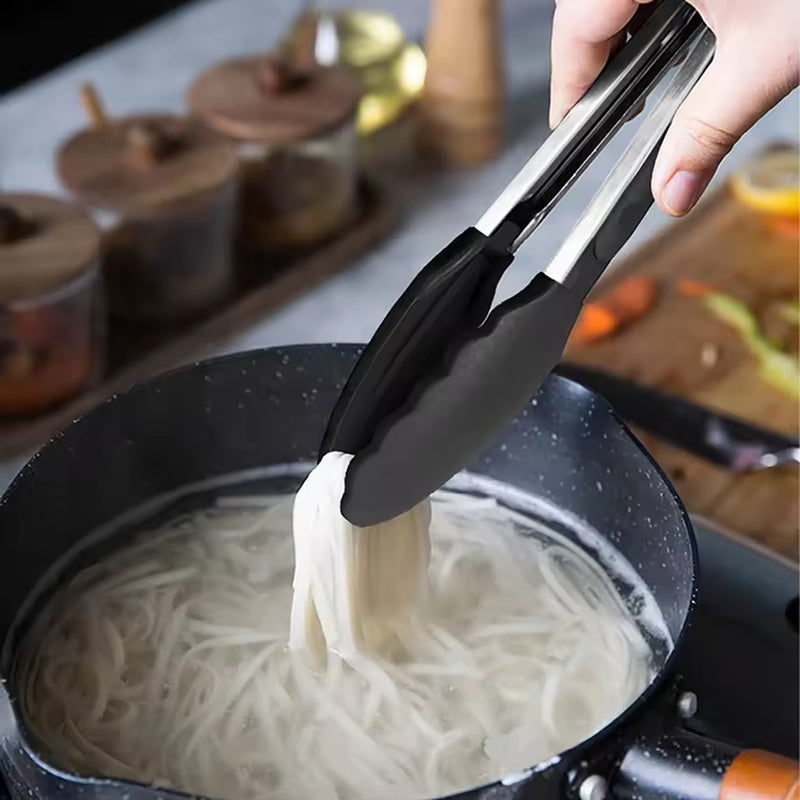 ✅SHIP NOW - Kitchen Food Tongs Silicone Stainless Steel Tongs Set | Black 9"/12"