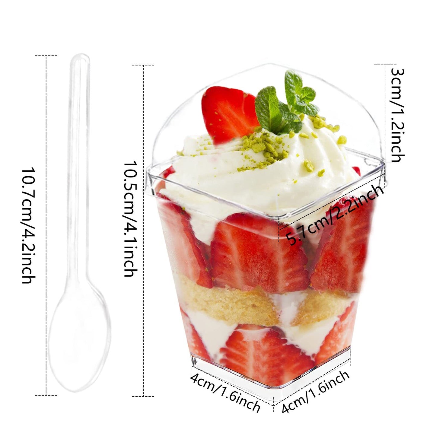 50 Count 5OZ Dessert Cups with Lids and Spoons Square Plastic Dessert Cups Cl...