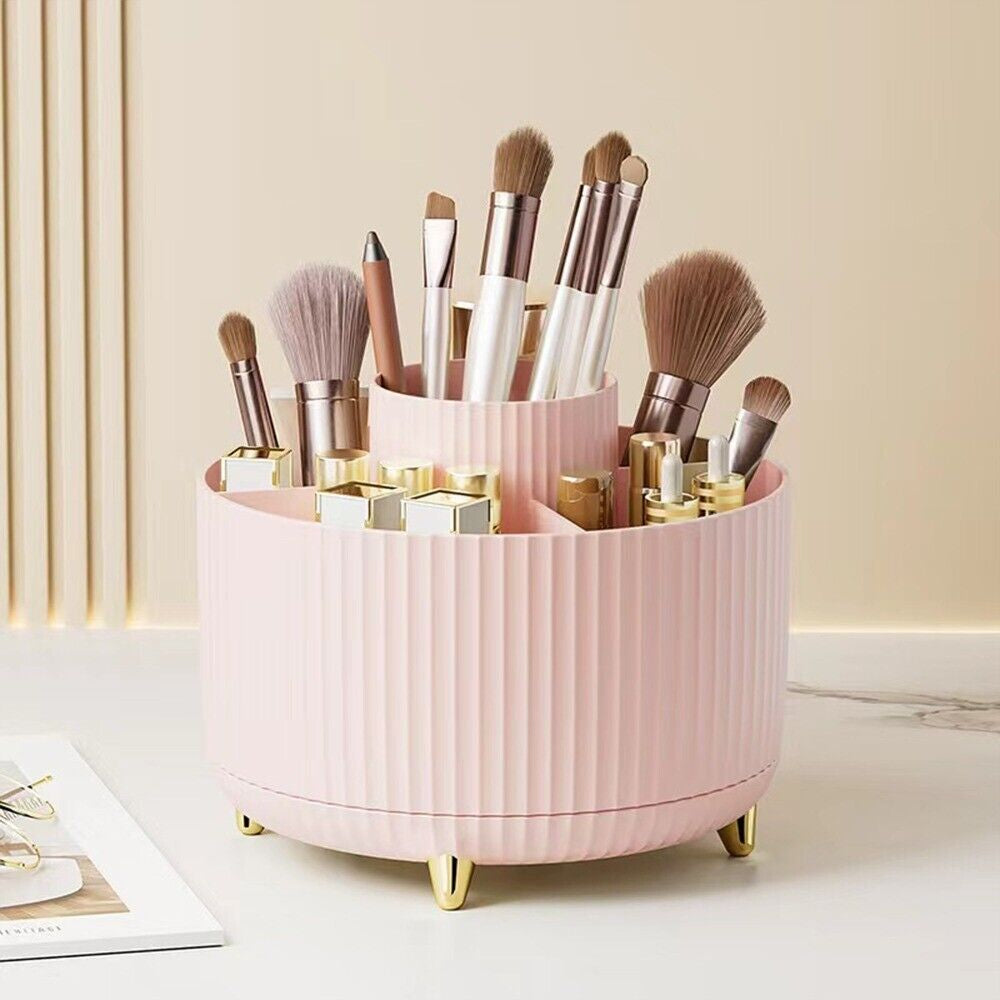 Large Capacity Makeup Brush Holder 5 Slot 360° Rotate Makeup Brush Holder Organizer Cup for Cosmetics Vanity Desktop