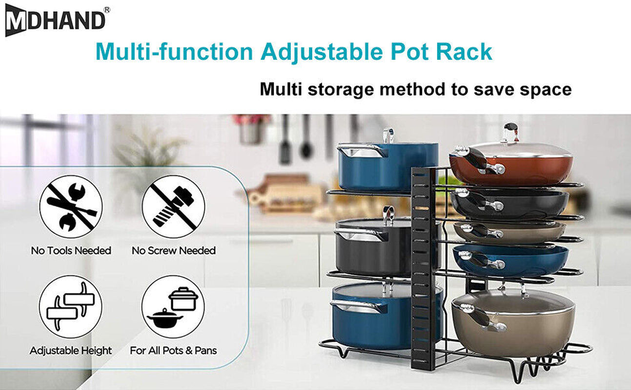 pantry storage organizers Expandable Pot Rack Organizer – Heavy-Duty Iron, Rustproof, Adjustable Shelves for Any Pan Size Space-Saving Cabinet Plastic