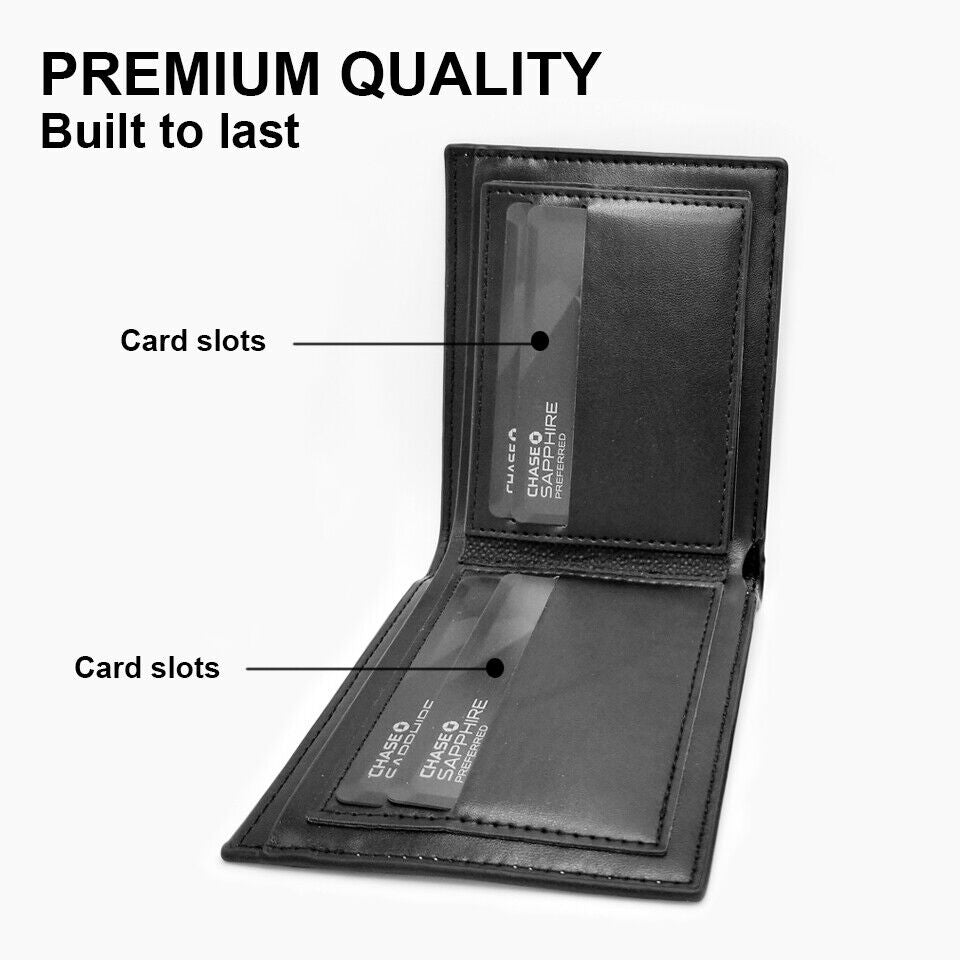 Men's Black Genuine Leather Wallet RFID Blocking Slim Bifold Card Holder | Stylish Minimalist Design for Cards & Cash | Durable & Secure Gift Idea