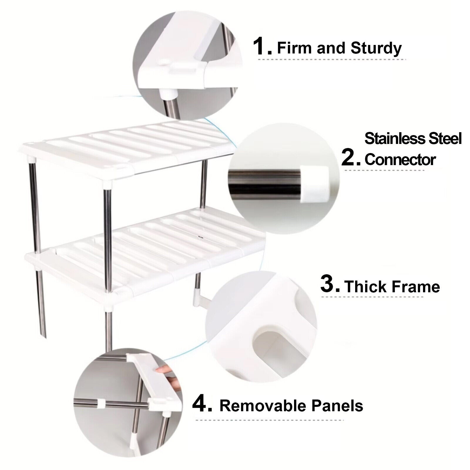 Expandable Cabinet Shelf Organizer | Stackable 2-Tier Under Sink Storage Rack | Adjustable Metal Shelves for Kitchen, Bathroom and Closet Organization