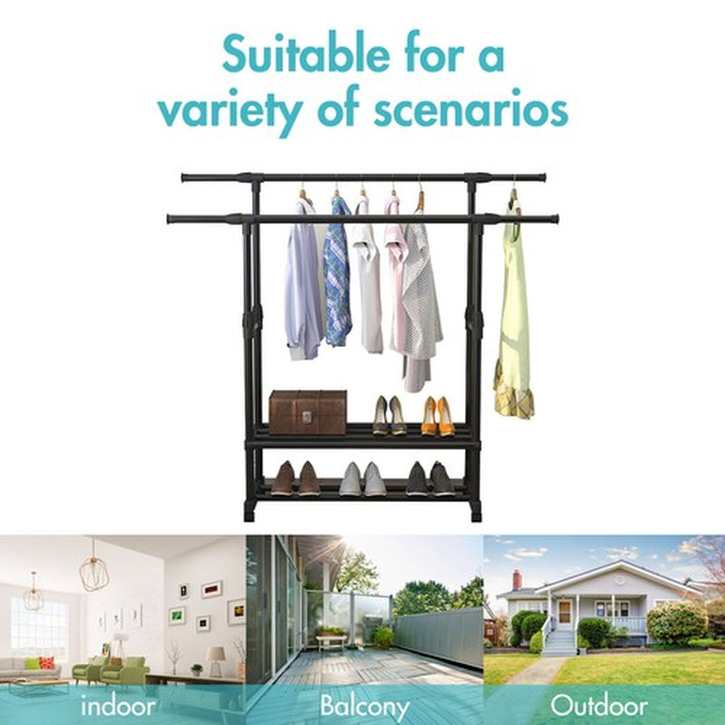 Heavy Duty Clothing Garment Rack Rolling Clothes Organizer Double Rails Hanging