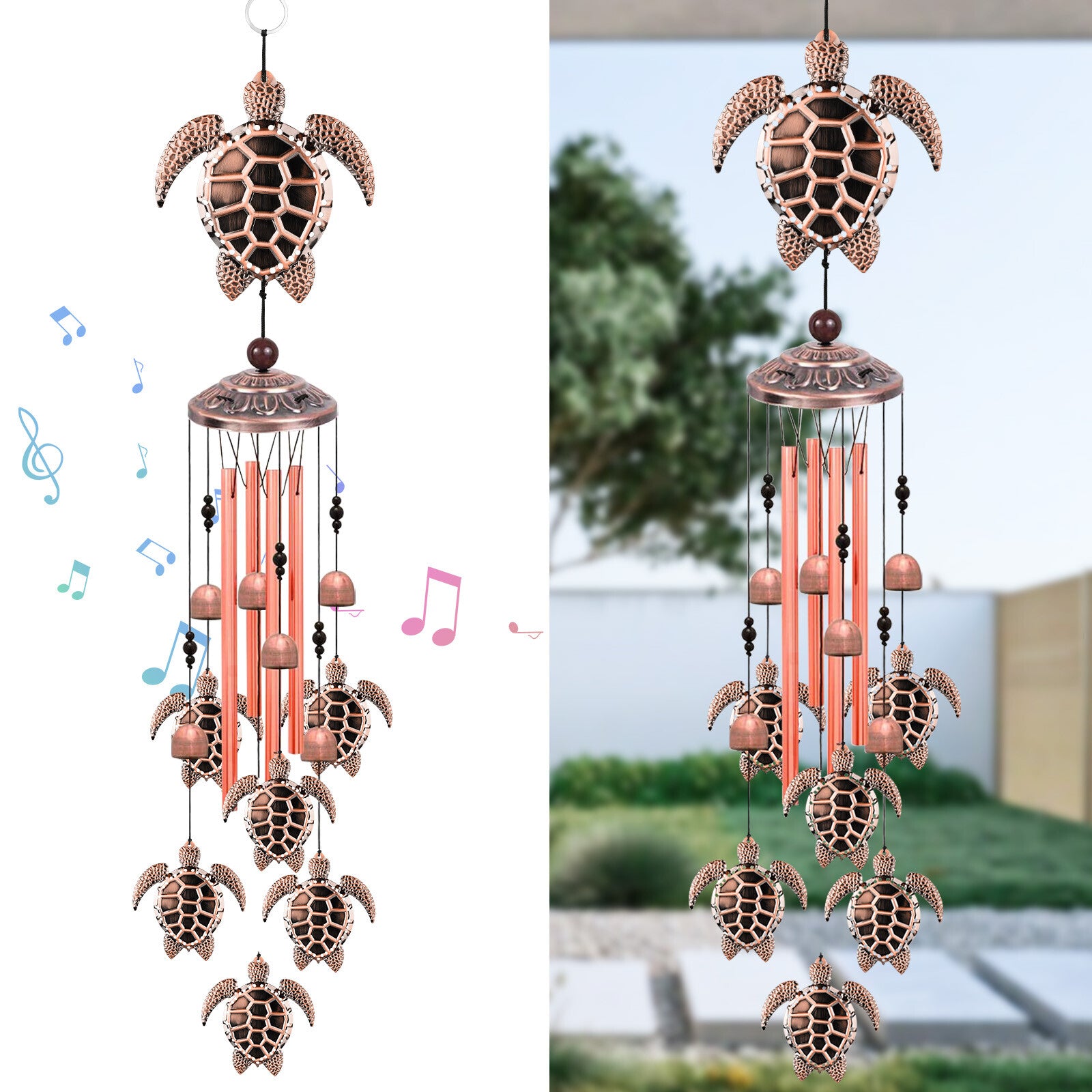 33'' Sea Turtle Wind Chimes Garden Outdoor 4 Tubes Bells Yard Home Hanging Decor