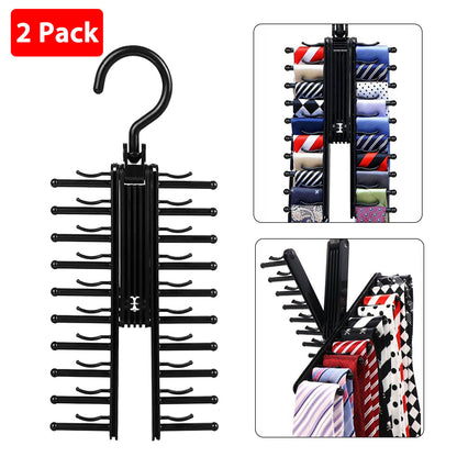 Tie Rack Organizer for Closet - 20 Tie Hanger with 360° Rotating Hook, Space-Saving Non-Slip Clips, Durable ABS Plastic, Easy Access & Neat Storage