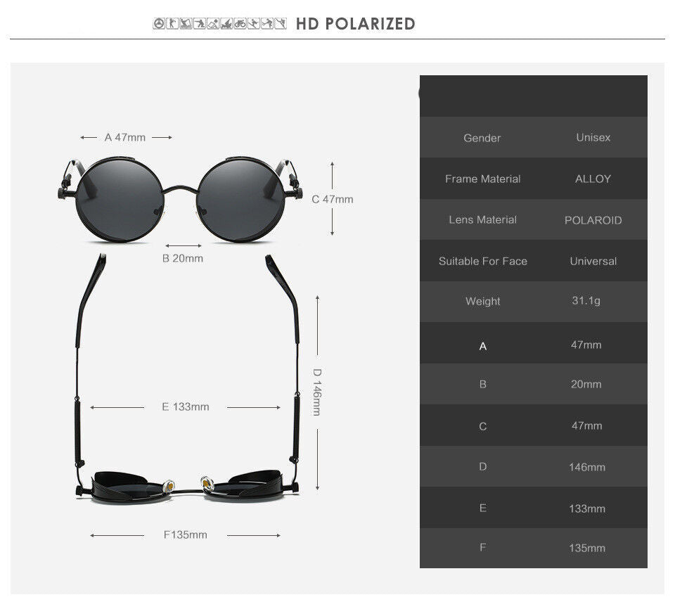Polarized Retro round Sunglasses Vintage Gothic Steampunk Glasses Men Women USA