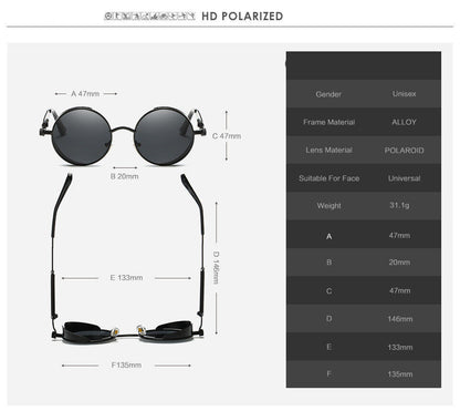 Polarized Retro round Sunglasses Vintage Gothic Steampunk Glasses Men Women USA