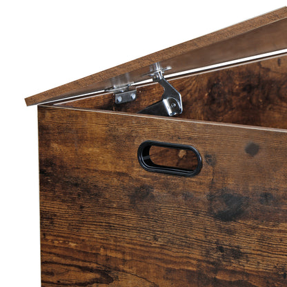 Lift Top Entryway Storage Chest 2 Safety Hinge Wooden Toy Box Bench, Brown