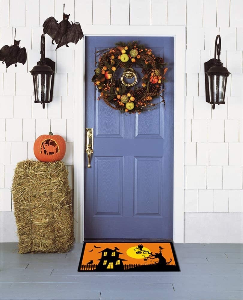 Halloween Doormat Non Slip Front Door Mat, Easy to Clean Low Profile Mat for Ent