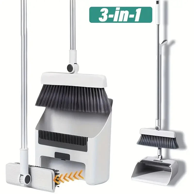 Broom and Dustpan Set Lightweight Upright Lobby Broom and Dust Pan Combo Gray
