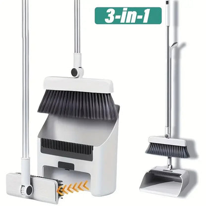 Broom and Dustpan Set Lightweight Upright Lobby Broom and Dust Pan Combo Gray