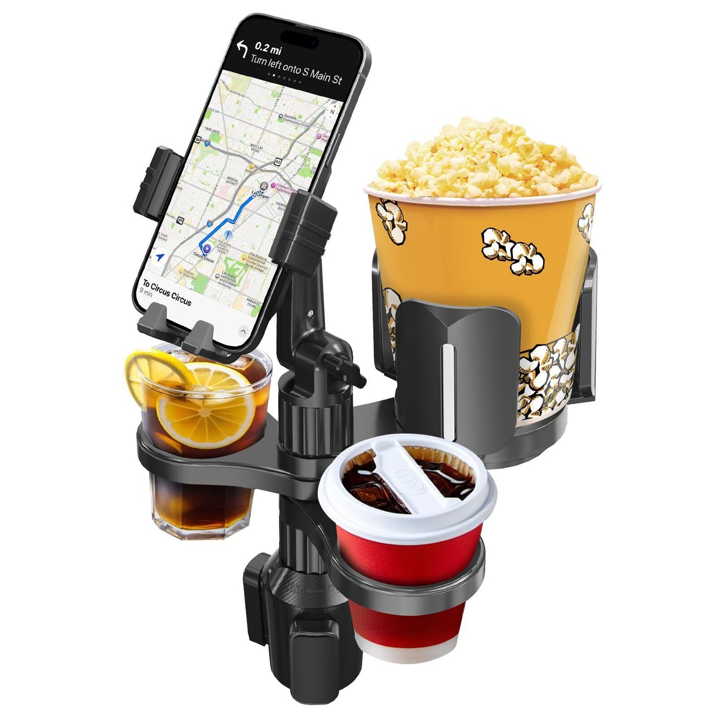 Adjustable Car Cup Holder Extender Dual Tray for Food Drinks Universal Use