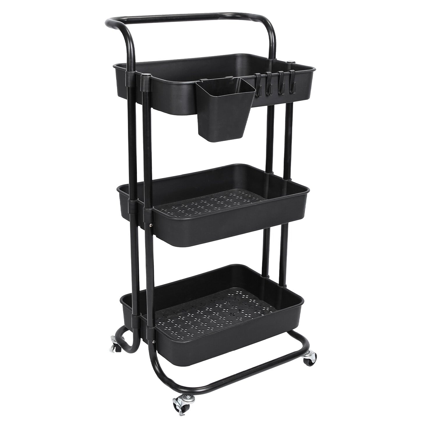 3 Tier Rolling Kitchen Trolley Cart Metal+Pp Storage Shelves Rack Utility Cart