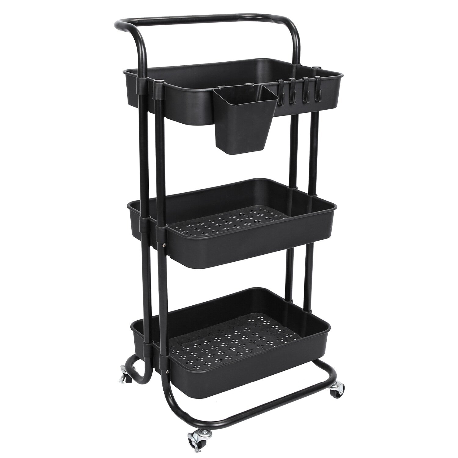 3 Tier Rolling Kitchen Trolley Cart Metal+Pp Storage Shelves Rack Utility Cart