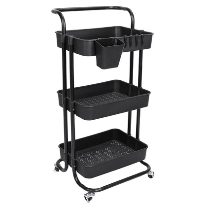 3 Tier Rolling Kitchen Trolley Cart Metal+Pp Storage Shelves Rack Utility Cart