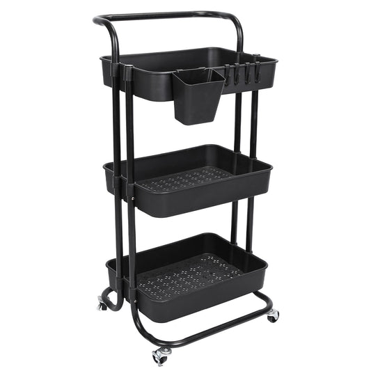 3 Tier Rolling Kitchen Trolley Cart Metal+Pp Storage Shelves Rack Utility Cart