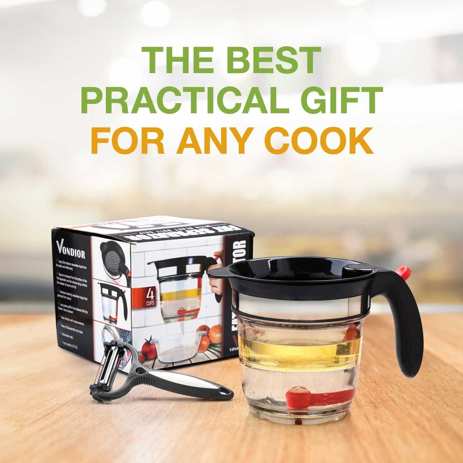 Fat Separator with Bottom Release, 4 Cup Gravy Separator for Cooking with Oil...