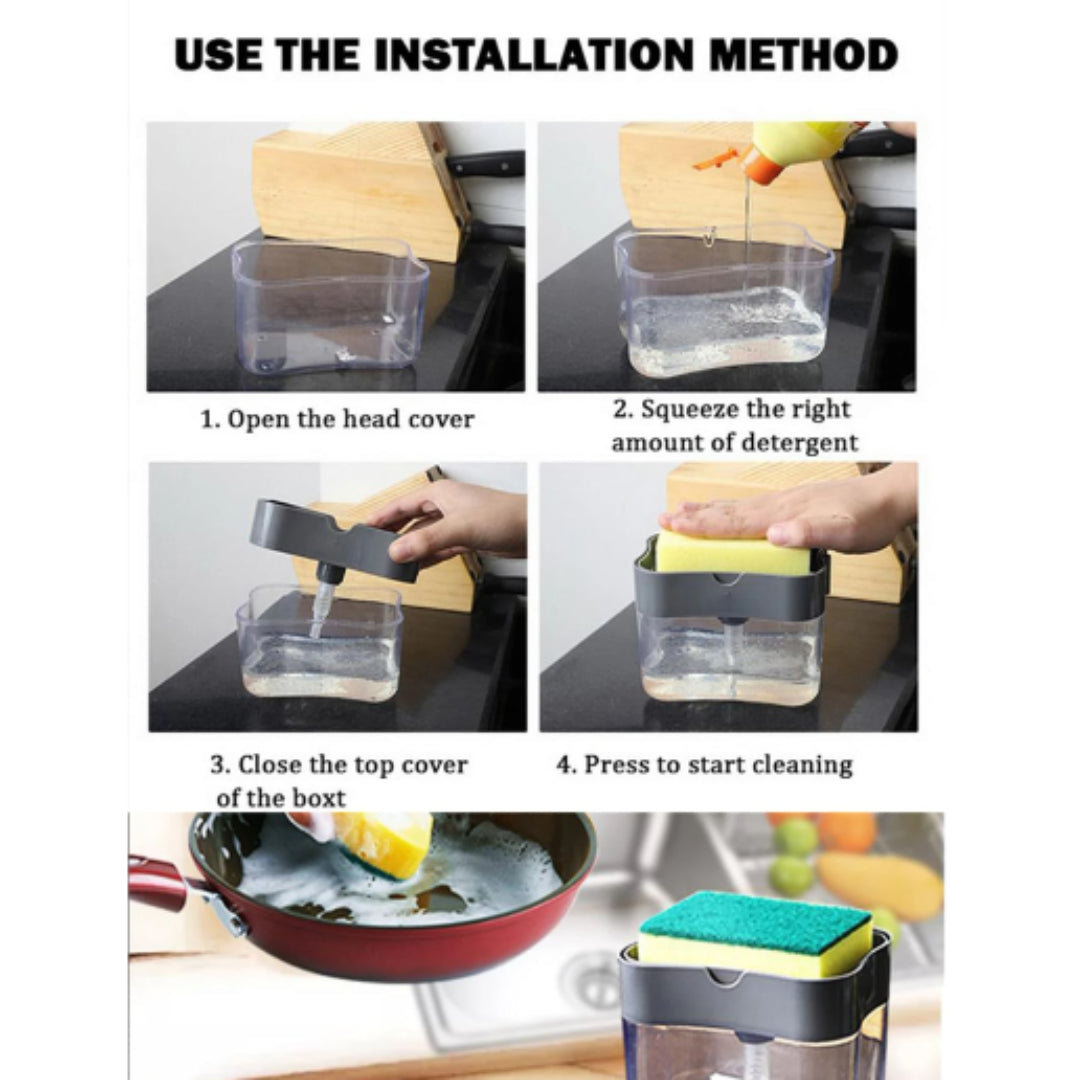 2-in-1 Kitchen Soap Pump & Sink Dispenser – Liquid Soap & Sponge Holder, Countertop Rack Organizer for Mess-Free Kitchen & Easy Access!