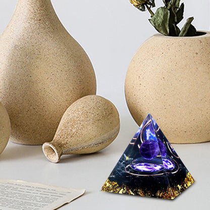 EMF Protection Orgonite Pyramid - Amethyst & Peridot Healing Crystal, Energy Orgone, Spiritual Decor, Positive Vibes, Stress Relief Home & Office Gift