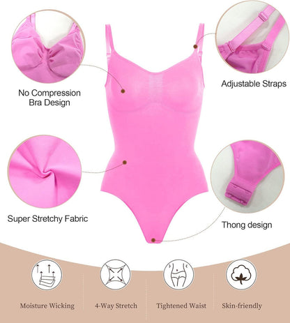 Thong Shapewear Bodysuit for Women | Tummy Control Snatched Seamless Full Body Shaper | Instant Waist Slim Curve Enhancing for Dresses & Everyday Use