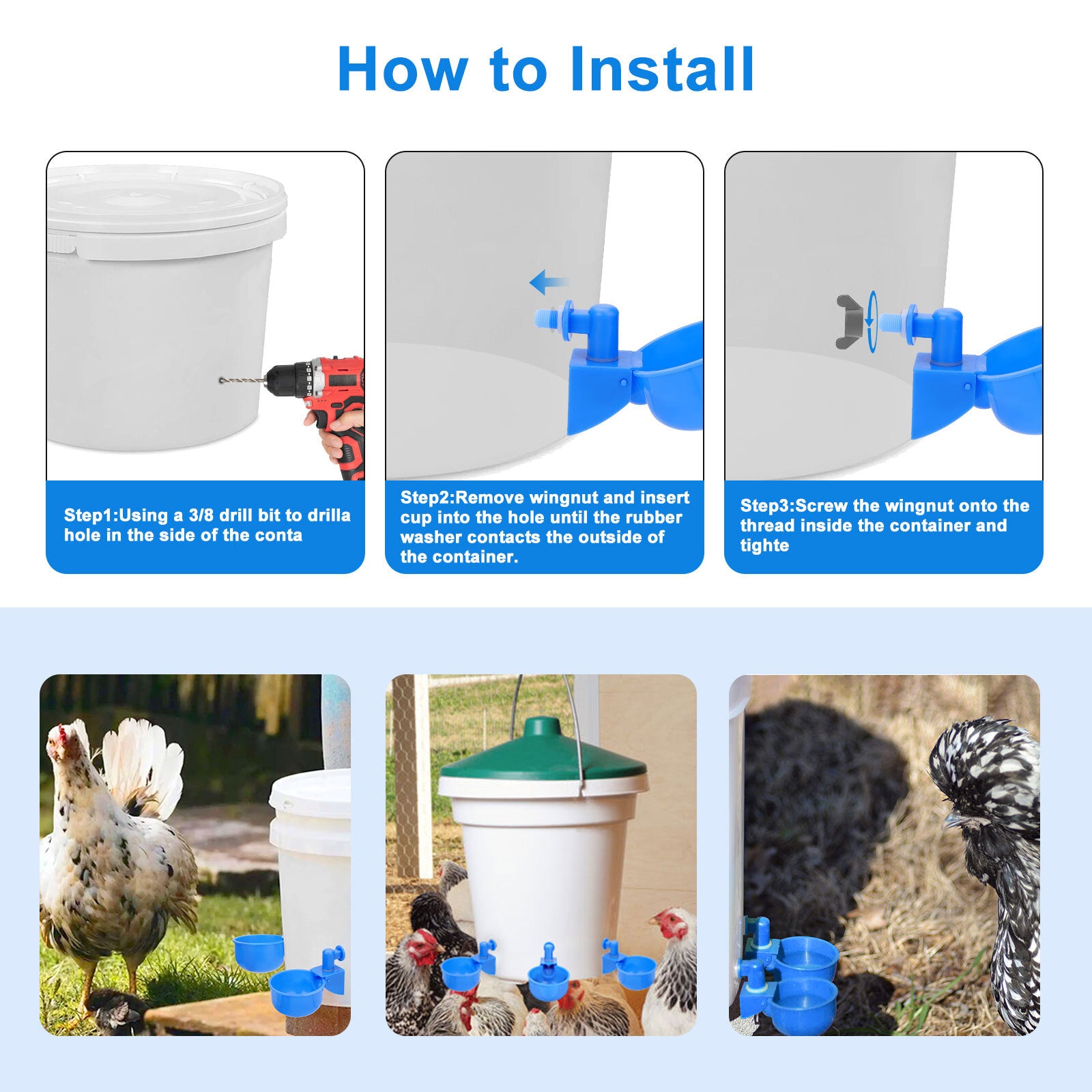 10PCS Automatic Water Cups Poultry Drinker Waterer Chicken Duck Quail Drinking
