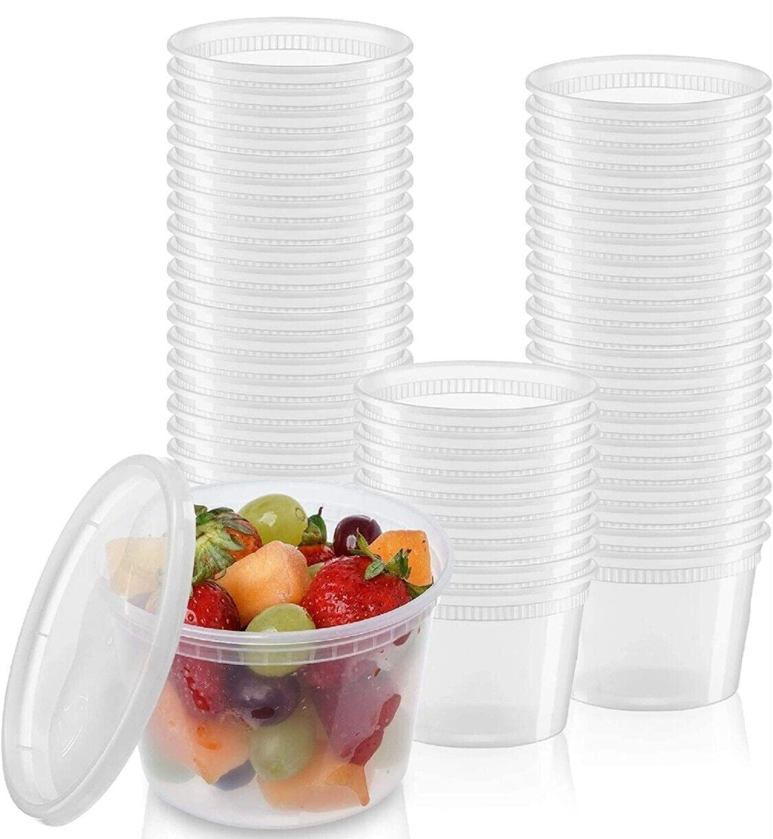 plastic cups lids round emma cham, Reusable 16 oz. Food Containers with Airtight Lids - BPA-Free, Leakproof, Kitchen Storage Utensils Sturdy