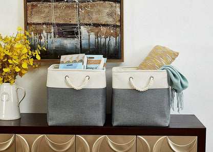 Large Storage Basket Rectangular Fabric Collapsible Organizer Bin Box 13×13×13In