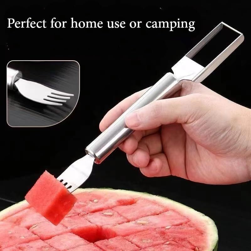 2-In-1 Watermelon Fork Slicer Cutter, Stainless Steel Silver Gray