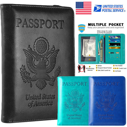 RFID Blocking Leather Passport Holder – Slim Wallet Cover with Card Slots for Men & Women | Airport Must-Have Organizer Travel Essentials