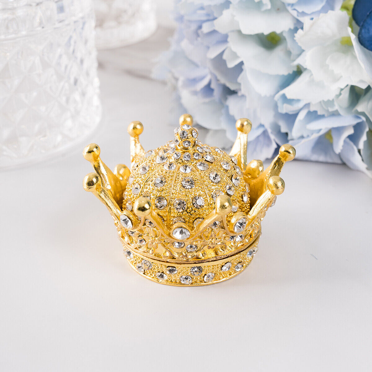 open crown ring holder Luxury Hand-Painted Gold Crown Trinket Box Metal Jewelry Holder Gift for Women & Wedding Favor