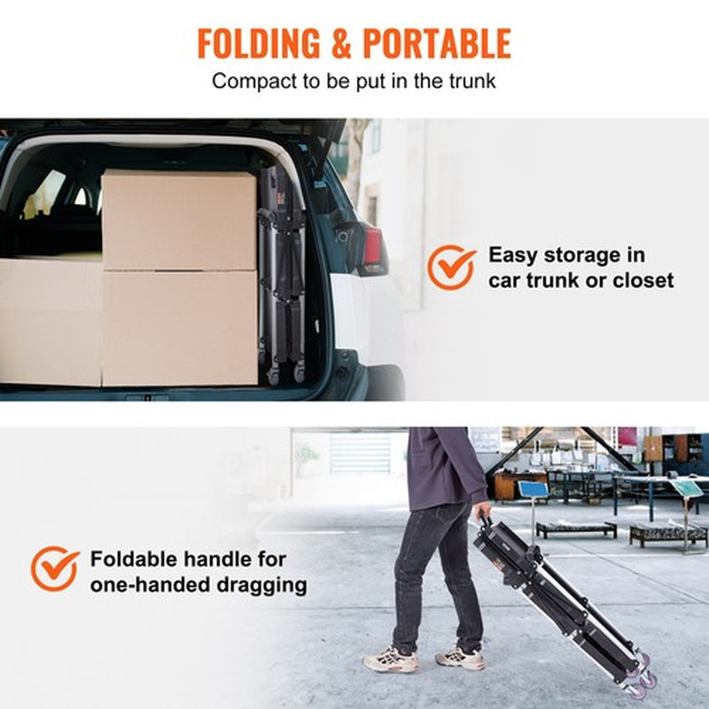 VEVOR Foldable Utility Service Cart 3 Shelf 165LBS with Swivel Lockable Wheels