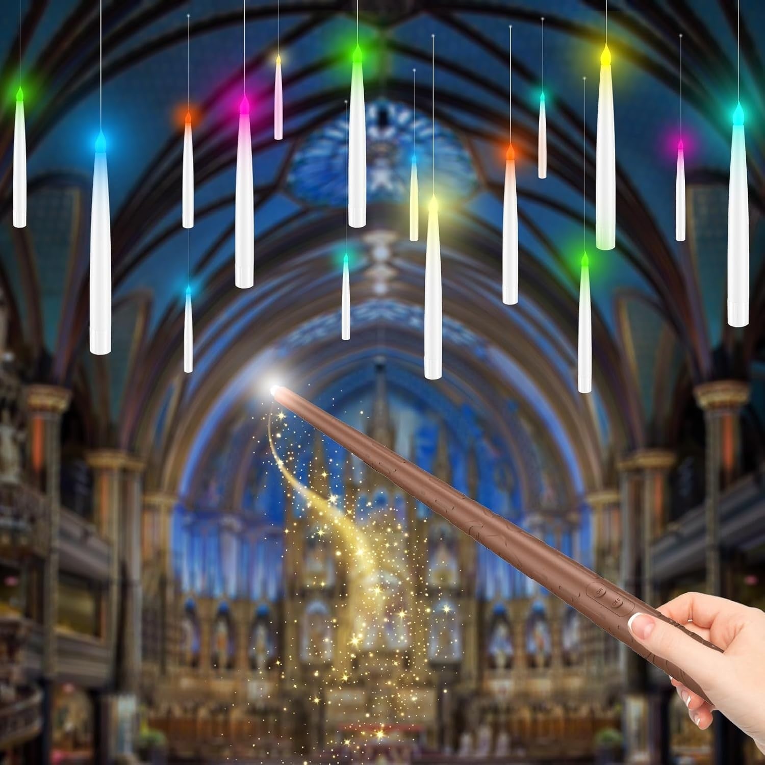 Color Changing Floating Candles with Magic Wand Remote, Holiday Decorations Magi