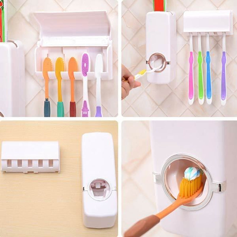 Toothpaste Dispenser + 5 Toothbrush Holder Set Wall Mount Stand US Fast Shipping