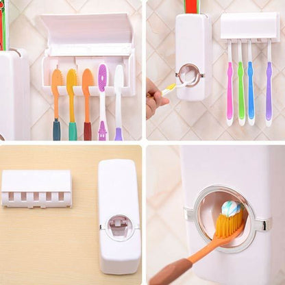 Toothpaste Dispenser + 5 Toothbrush Holder Set Wall Mount Stand US Fast Shipping