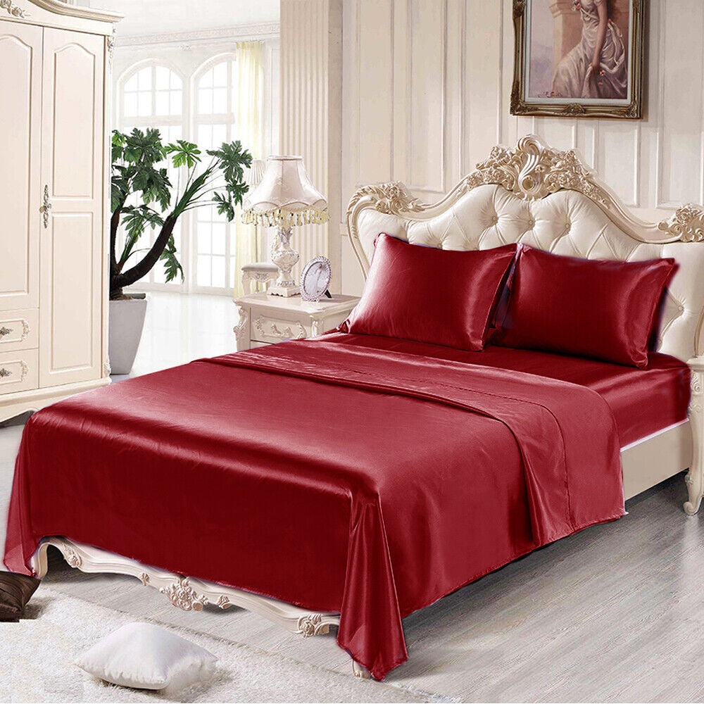 4-Piece Satin Silk Sheet Set - Luxury Wrinkle-Resistant Deep Pocket Bed Sheets, Soft & Breathable for All Seasons, Fits Mattresses Up to 14"